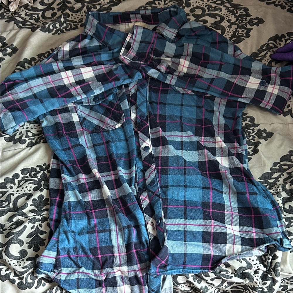 Bella D. Black and Pink Plaid Shirt